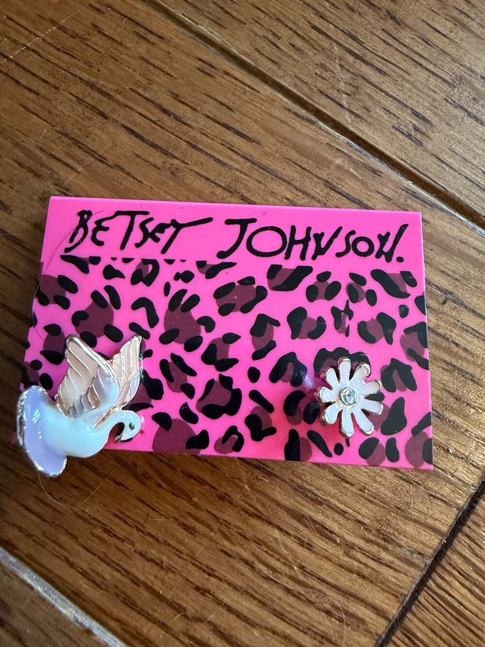 Betsey Johnson Mismatched Swan And Crystal Flower Stud Earrings